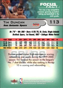 2000-01 Fleer Focus #113 Tim Duncan Back
