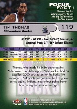 2000-01 Fleer Focus #119 Tim Thomas Back