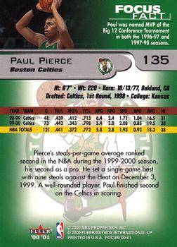 2000-01 Fleer Focus #135 Paul Pierce Back