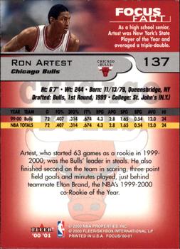 2000-01 Fleer Focus #137 Ron Artest Back
