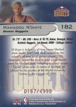 2000-01 Fleer Focus #182 Mamadou N'Diaye Back