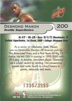 2000-01 Fleer Focus #200 Desmond Mason Back