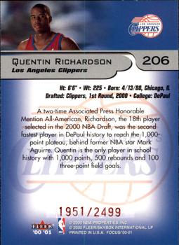 2000-01 Fleer Focus #206 Quentin Richardson Back