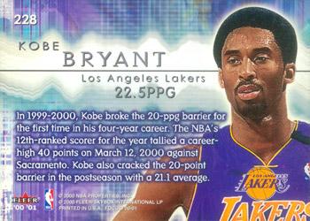 2000-01 Fleer Focus #228 Kobe Bryant Back