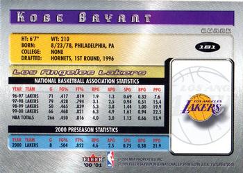 2000-01 Fleer Futures #181 Kobe Bryant Back