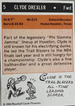 1992 Baseball Cards Presents Basketball '93 Yearbook Repli-Cards #5 Clyde Drexler Back