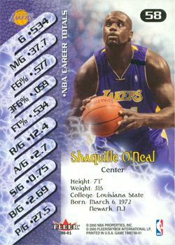 2000-01 Fleer Game Time #58 Shaquille O'Neal Back