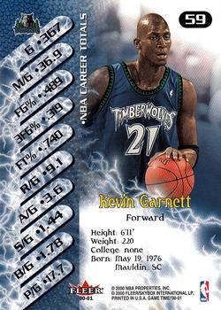2000-01 Fleer Game Time #59 Kevin Garnett Back