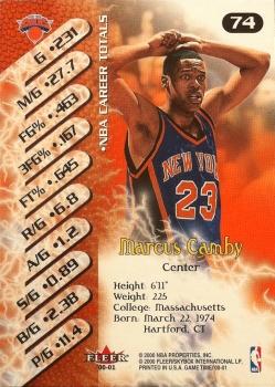 2000-01 Fleer Game Time #74 Marcus Camby Back