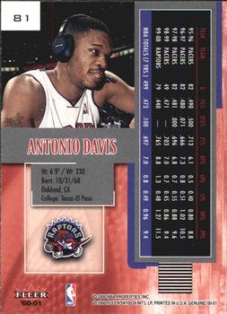 2000-01 Fleer Genuine #81 Antonio Davis Back