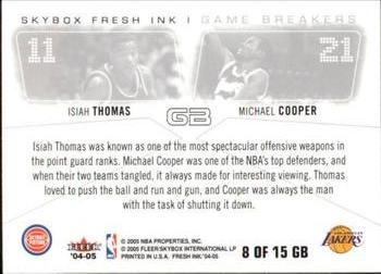 2004-05 SkyBox Fresh Ink - Game Breakers #8 GB Isiah Thomas / Michael Cooper Back