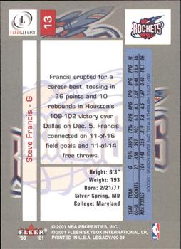 2000-01 Fleer Legacy #13 Steve Francis Back