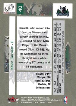2000-01 Fleer Legacy #40 Kevin Garnett Back