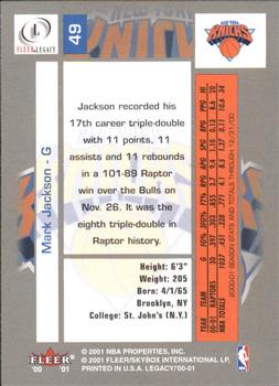 2000-01 Fleer Legacy #49 Mark Jackson Back