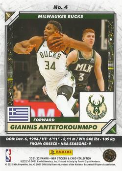 2021-22 Panini NBA Sticker & Card Collection European Edition - Cards #4 Giannis Antetokounmpo Back