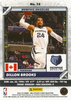 2021-22 Panini NBA Sticker & Card Collection European Edition - Cards #16 Dillon Brooks Back