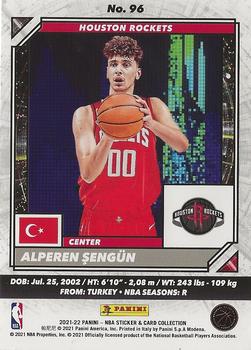 2021-22 Panini NBA Sticker & Card Collection European Edition - Cards #96 Alperen Sengun Back