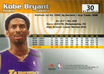 2000-01 Fleer Mystique #30 Kobe Bryant Back