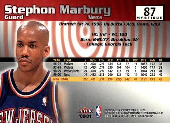 2000-01 Fleer Mystique #87 Stephon Marbury Back