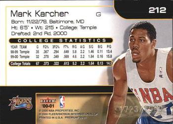 2000-01 Fleer Premium #212 Mark Karcher Back