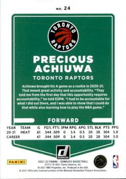 2021-22 Donruss #24 Precious Achiuwa Back