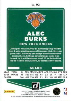 2021-22 Donruss #92 Alec Burks Back