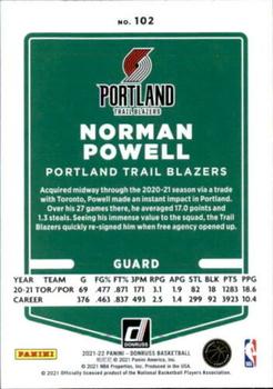 2021-22 Donruss #102 Norman Powell Back