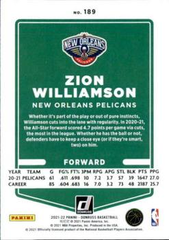 2021-22 Donruss #189 Zion Williamson Back