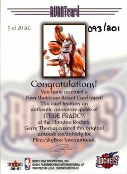 2000-01 Fleer Showcase - Avant Card #5 AC Steve Francis Back
