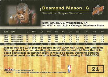 2000-01 Fleer Triple Crown #21 Desmond Mason Back
