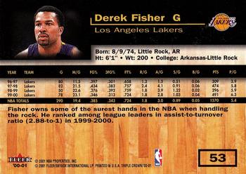 2000-01 Fleer Triple Crown #53 Derek Fisher Back