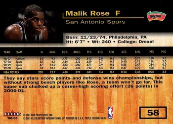2000-01 Fleer Triple Crown #58 Malik Rose Back