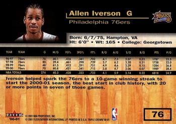 2000-01 Fleer Triple Crown #76 Allen Iverson Back