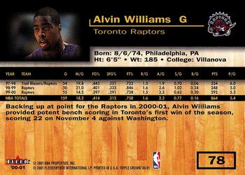 2000-01 Fleer Triple Crown #78 Alvin Williams Back