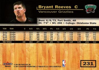 2000-01 Fleer Triple Crown #231 Bryant Reeves Back