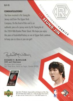 2004-05 SP Authentic - Rookie Authentic Fabrics #RAF-HS Ha Seung-Jin Back