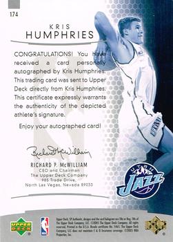2004-05 SP Authentic - Limited #174 Kris Humphries Back