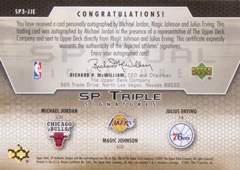 2004-05 SP Authentic - Signatures Triple #SP3-JJE Michael Jordan / Magic Johnson / Julius Erving Back