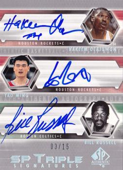 2004-05 SP Authentic - Signatures Triple #SP3-OMR Hakeem Olajuwon / Yao Ming / Bill Russell Front