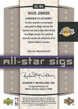 2004-05 SP Game Used - All-Star Sigs Gold #AS-MA Magic Johnson Back