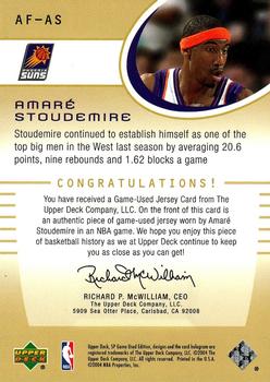 2004-05 SP Game Used - Authentic Fabrics #AF-AS Amare Stoudemire Back