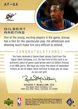 2004-05 SP Game Used - Authentic Fabrics #AF-GA Gilbert Arenas Back