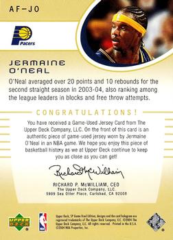 2004-05 SP Game Used - Authentic Fabrics #AF-JO Jermaine O'Neal Back