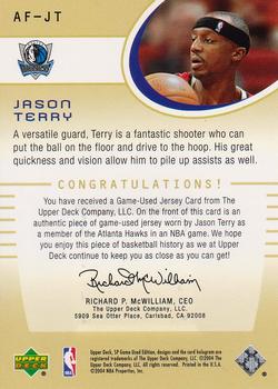 2004-05 SP Game Used - Authentic Fabrics #AF-JT Jason Terry Back