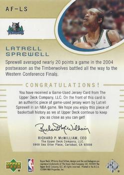 2004-05 SP Game Used - Authentic Fabrics #AF-LS Latrell Sprewell Back