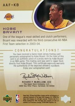 2004-05 SP Game Used - Authentic Fabrics Autographs #AAF-KB Kobe Bryant Back