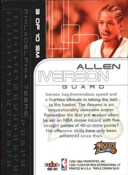 2000-01 Fleer Triple Crown - Scoring Menace #3 SM Allen Iverson Back