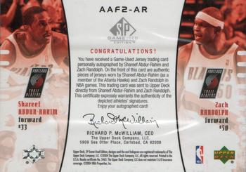 2004-05 SP Game Used - Authentic Fabrics Autographs Dual #AAF2-AR Shareef Abdur-Rahim / Zach Randolph Back