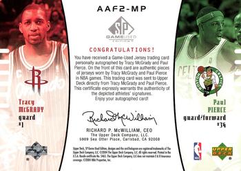 2004-05 SP Game Used - Authentic Fabrics Autographs Dual #AAF2-MP Tracy McGrady / Paul Pierce Back