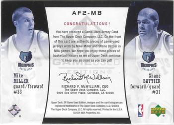 2004-05 SP Game Used - Authentic Fabrics Dual #AF2-MB Mike Miller / Shane Battier Back